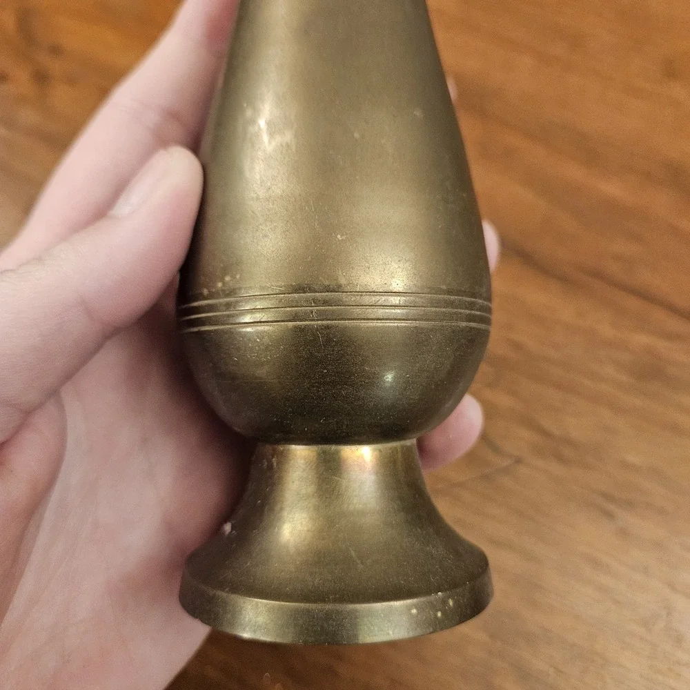 Vintage Solid Brass Bud Vase Made In India Stripes Patina READ